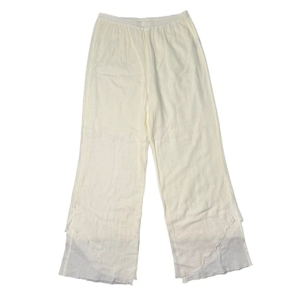 Soft Surroundings La Marche Guaze Pants Natural Women's Size M Wide Leg Cotton - Picture 2 of 8